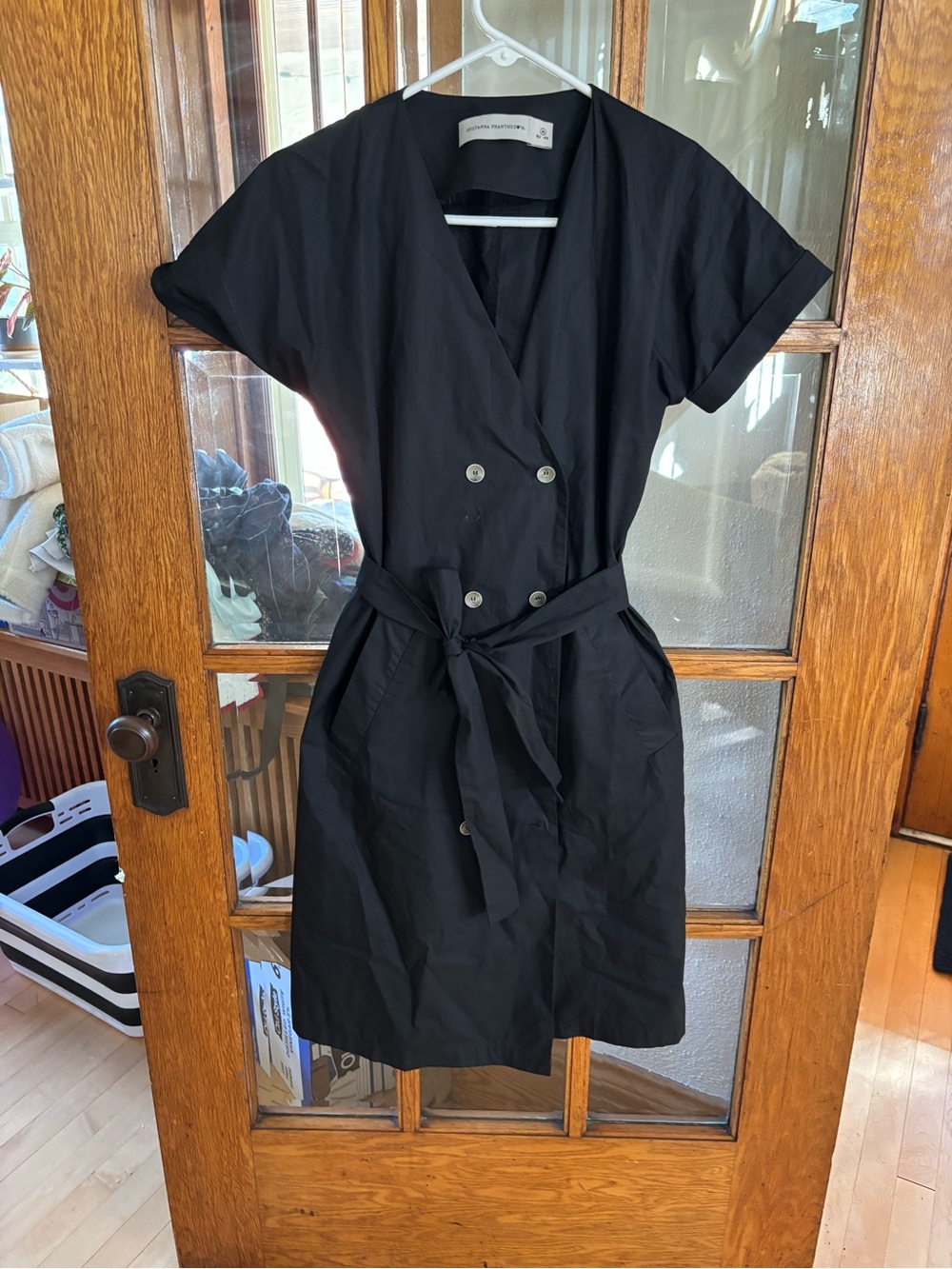 Sultanna Frantsuzova Black Double-Breasted Tie-Waist Midi Dress
